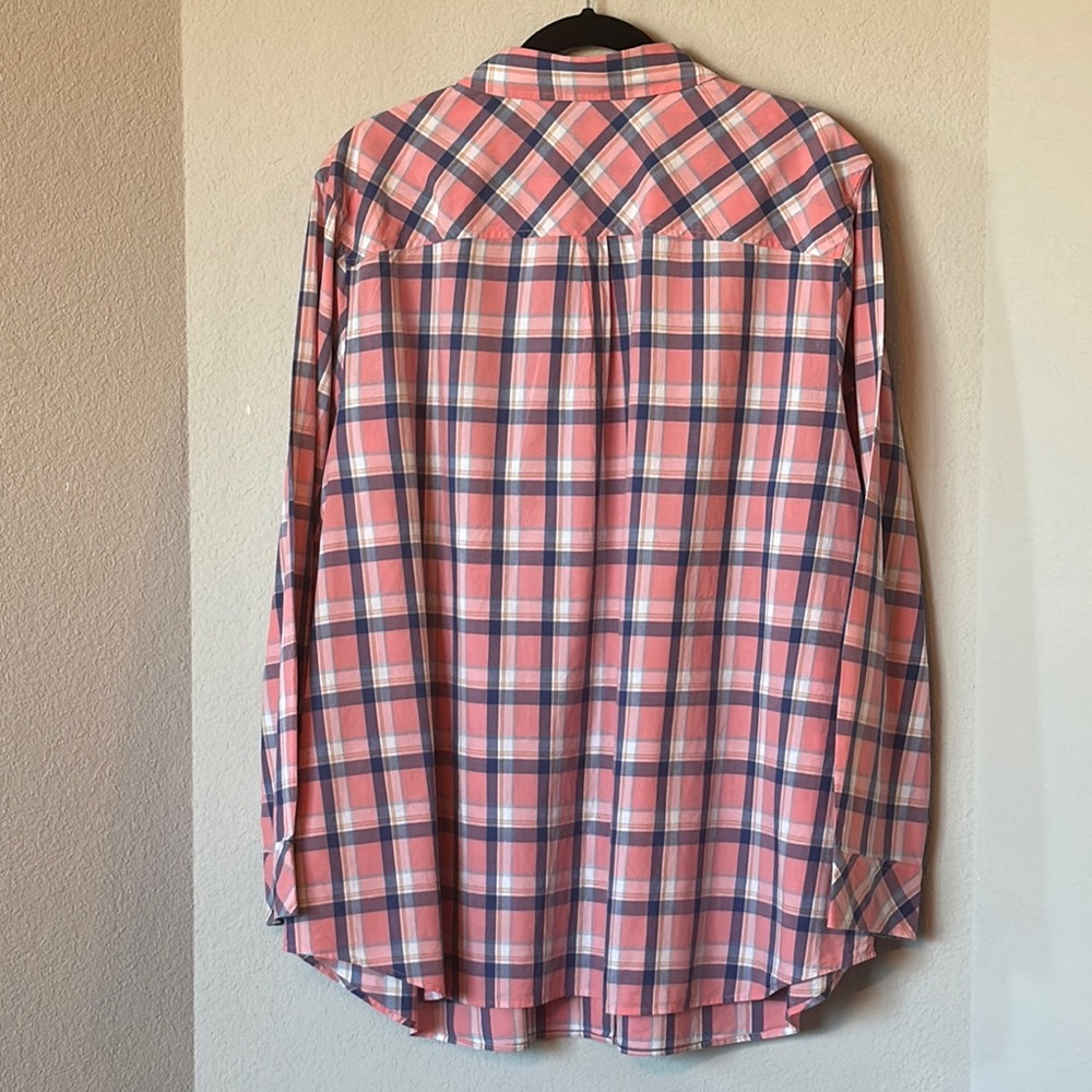Talbots Plaid Button Down Shirt Plus 3X Pink Blue Cotton - Picture 2 of 8